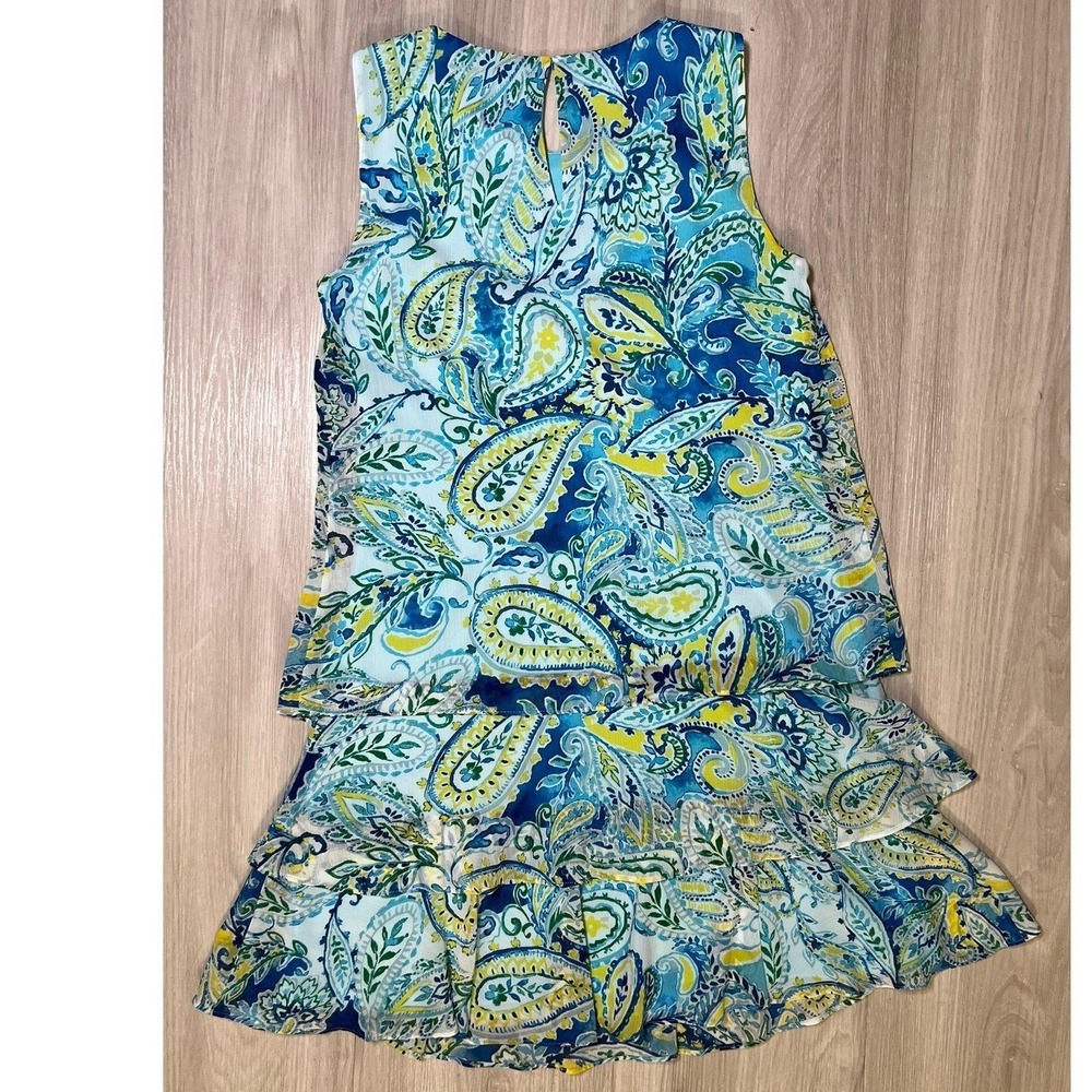 Lauren Ralph Lauren Dress Size 6 Blue Yellow Green Paisley Tiered Ruffle Womens - Picture 12 of 15